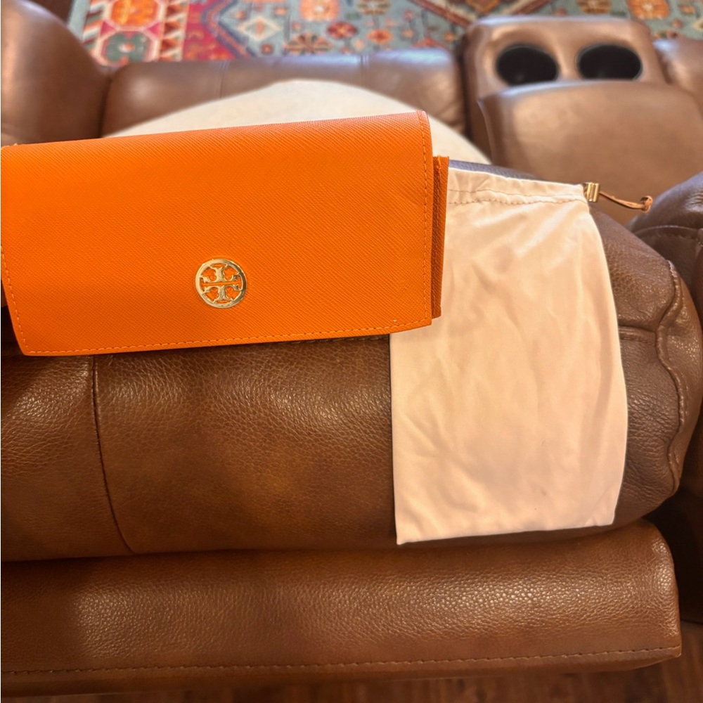 Tory Burch Orange Leather Glasses Case